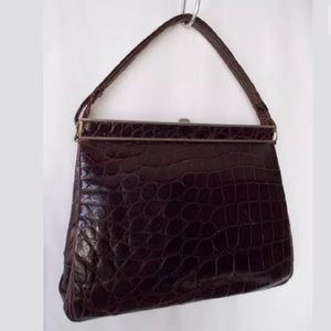 Vintage Small Brown Handbag Genuine Crocodile